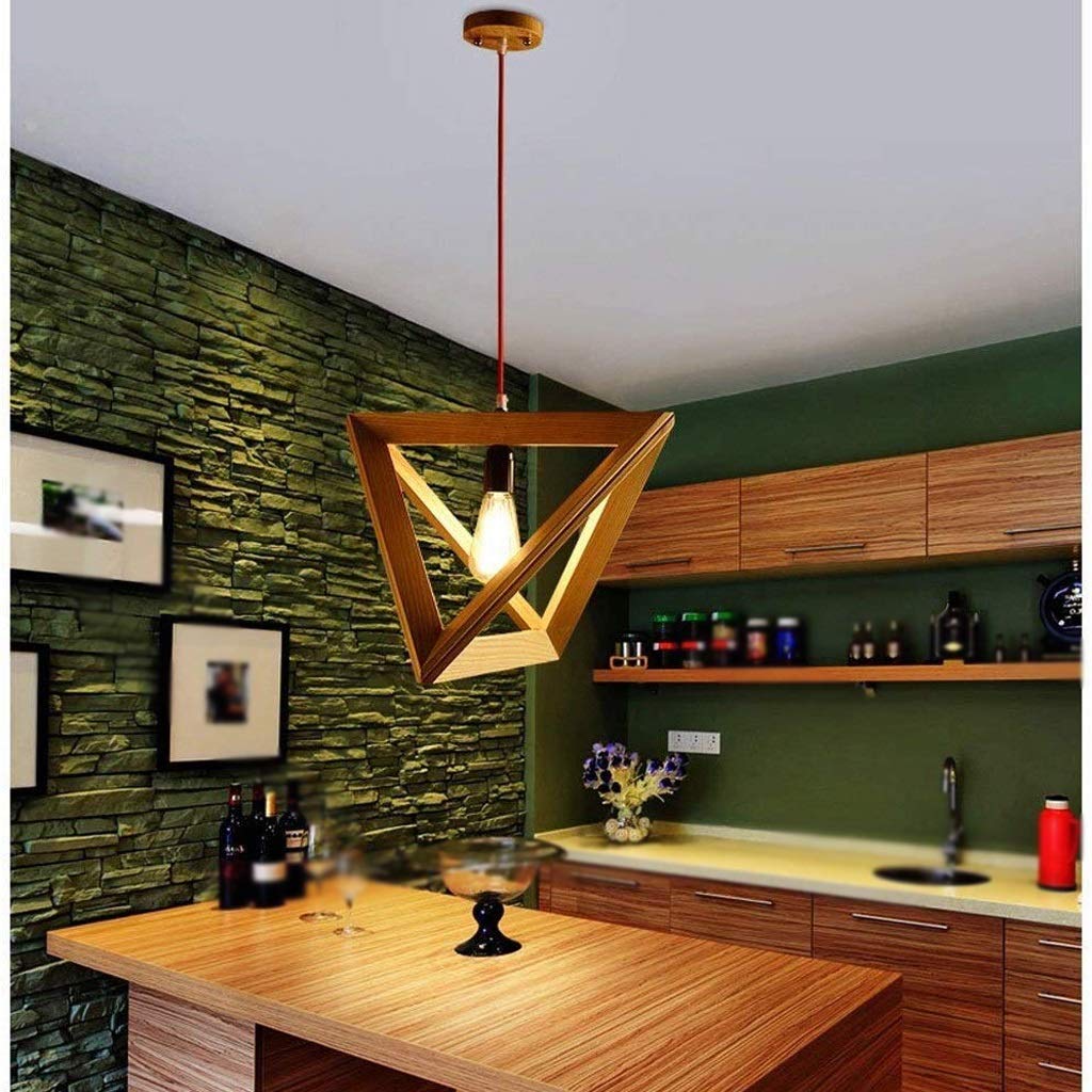 LEOSHI Lámpara de araña de Madera, Marco de Madera Triangular, decoración para Comedor, cafetería, Sala de Estar y Dormitorio Made in China
