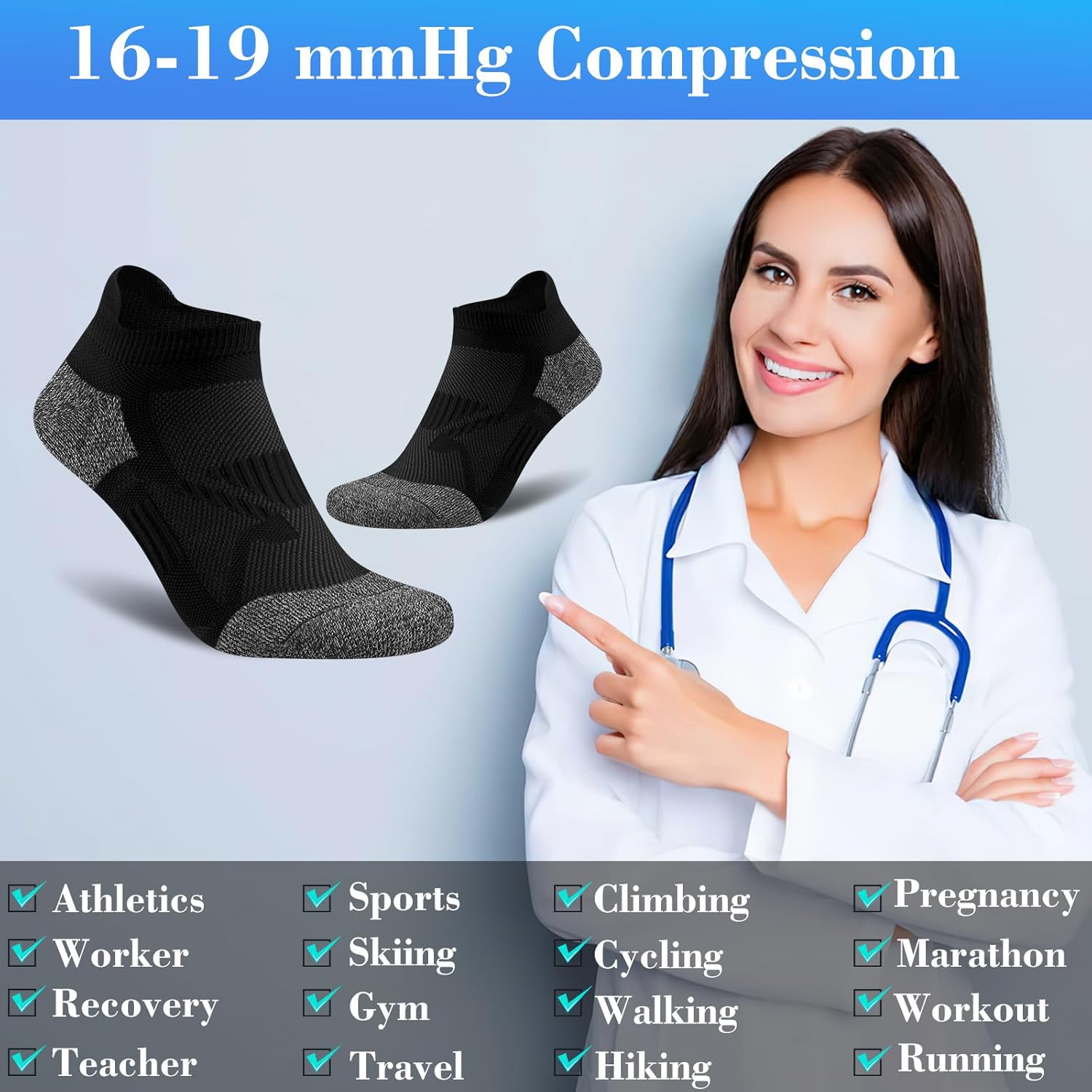 Gonii Compression Athletic Socks Cushioned Anti-Blister Comfort Fit Ankle Socks 5-6 Pairs - Image 3