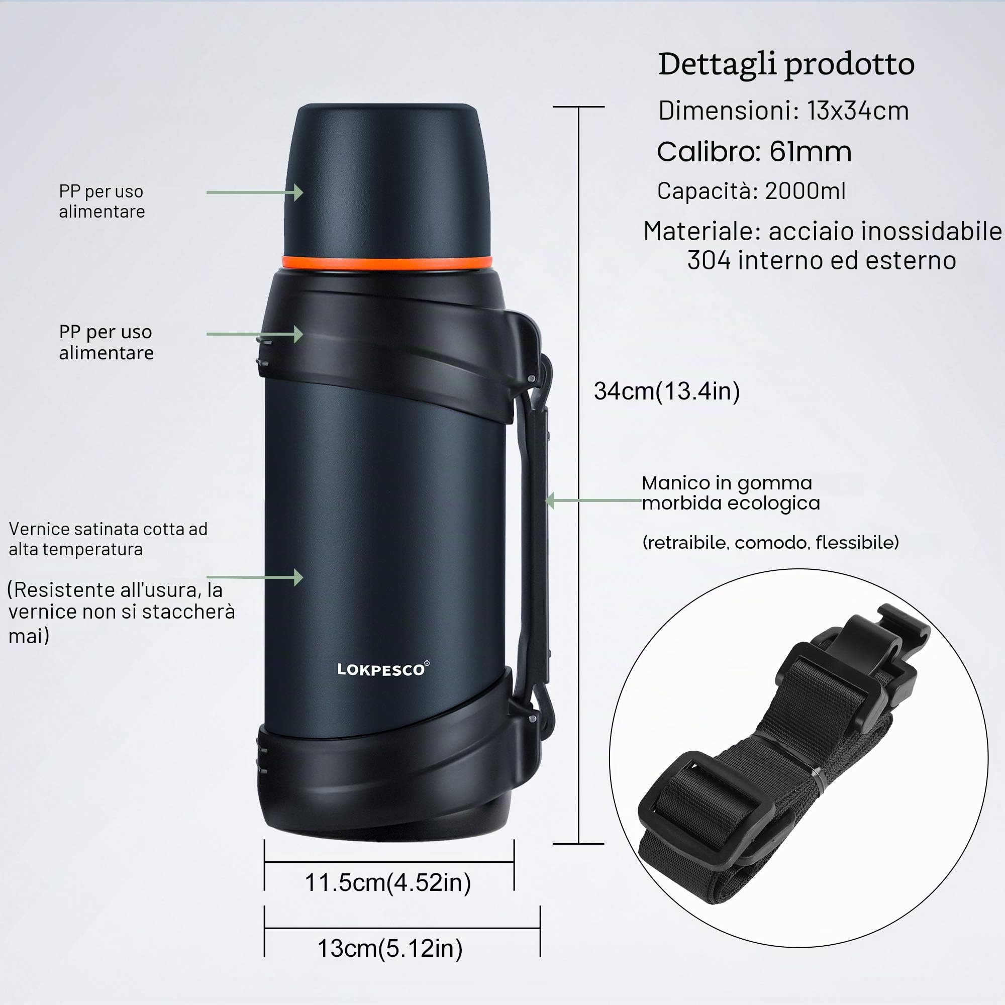 Borraccia da viaggio per bevande calde e fredde 2 l, in acciaio inox, con isolamento sottovuoto, thermos termico per caraffa, bottiglie di acqua calda con tazza per escursionismo, campeggio e molto