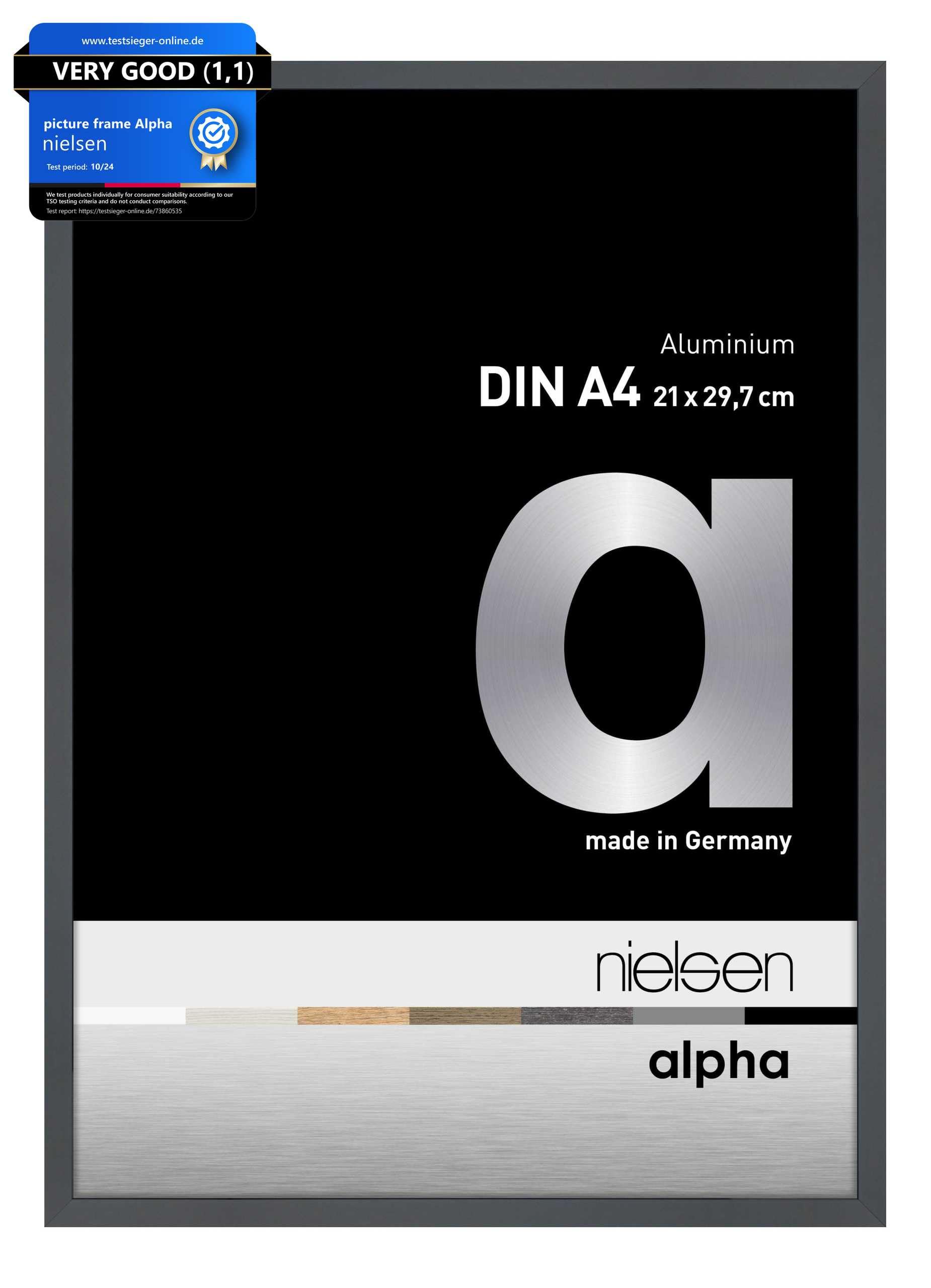 nielsen Alpha Polished Dark Grey Aluminium Picture Frame - A4, 21x29.7cm - with Float Glass and Easy Push-Turn Clips - For Photos and Art — image 1