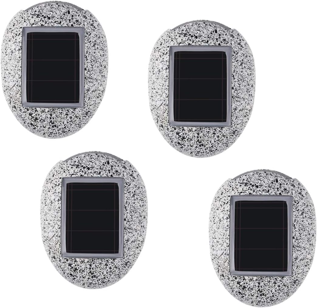 Hootracker Solar Lights Outdoor Path light Landscape Lighting Pebbles Decorative Stones Luminous LED Deck Light IP55 Waterproof for Garden Driveway Walkway Flower Bed (4-Pack)