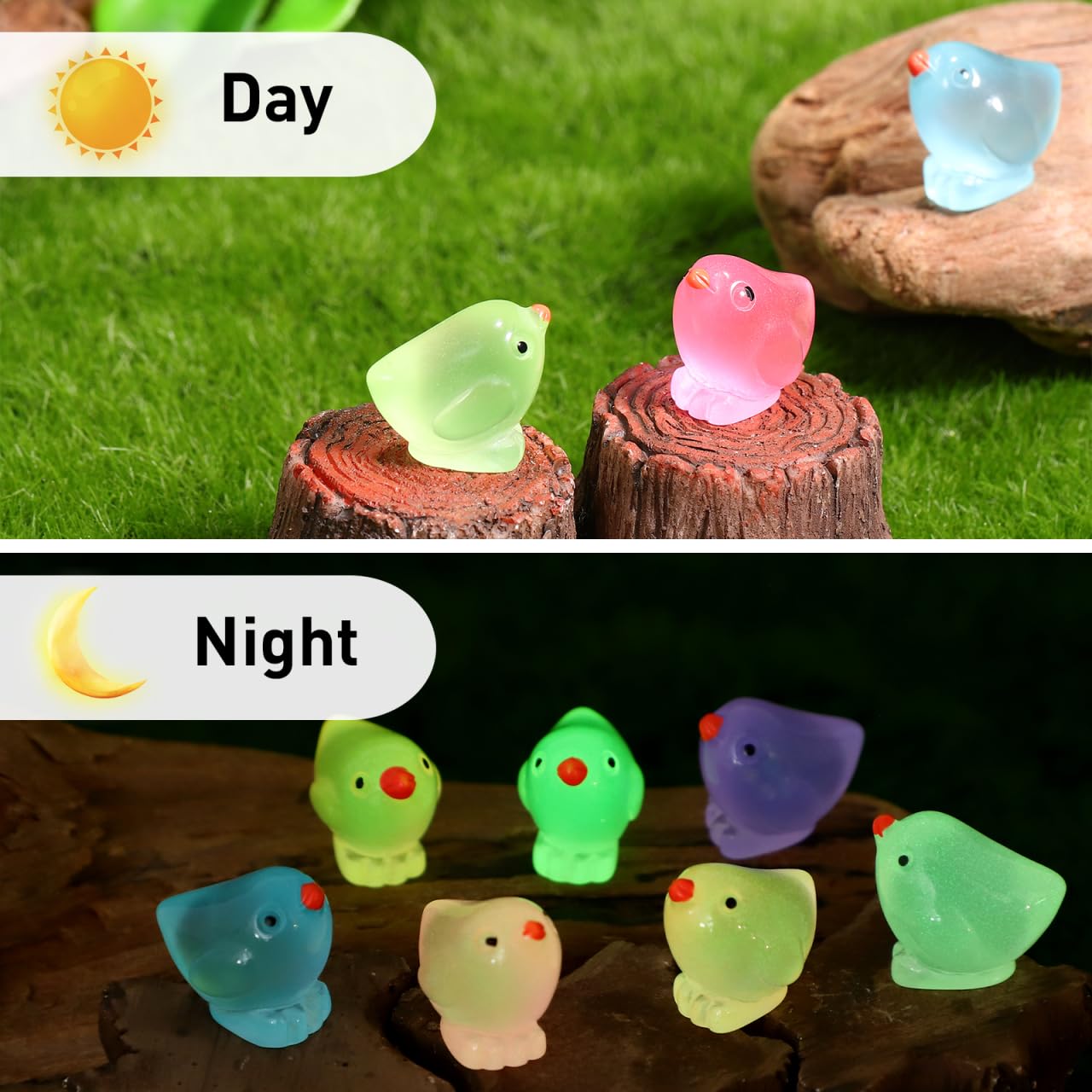 ERINGOGO 18pcs Glow- Dark Mini Chickens Small Chicken Figurines Resin Animals for Diy Decor Cute Tiny Chicks for Party Home Delicate and Compact Miniature Ornaments - Image 3
