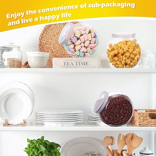 Miniatura 5 de Sunnyray 8 tarros de plástico para dulces de 51 onzas con tapas, tarros de plástico para dulces bufé, platos transparentes para dulces con tapas,