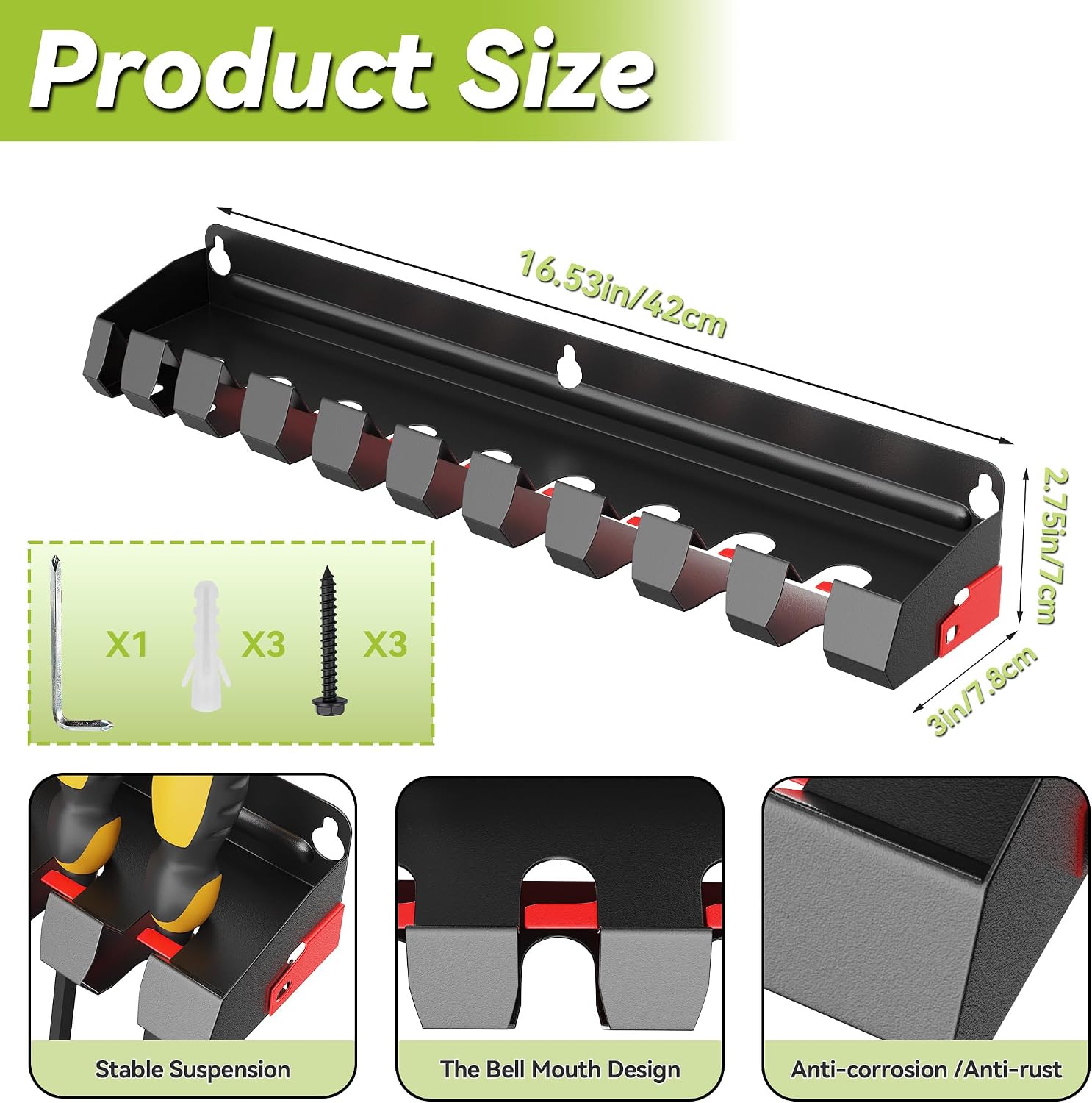 WooFog Wall Mount Pry Bar Holder, Lockable Pry Bar Rack, Tool Organizer for Pry Bars or Extension Rods, Mounts on Tool Cart, Workbench, Wood Board, Tool Wall,for Garage, Shed, Trailers, Epair station
