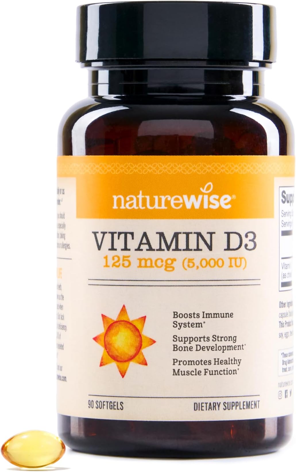 NatureWise Vitamin D3 5000iu (125 mcg) 90-Day Supply for Immune Support, Healthy Muscle Function, and Bone Health - Non-GMO, Gluten-Free in Organic Extra Virgin Olive Oil, (Mini Softgel), 90 Count