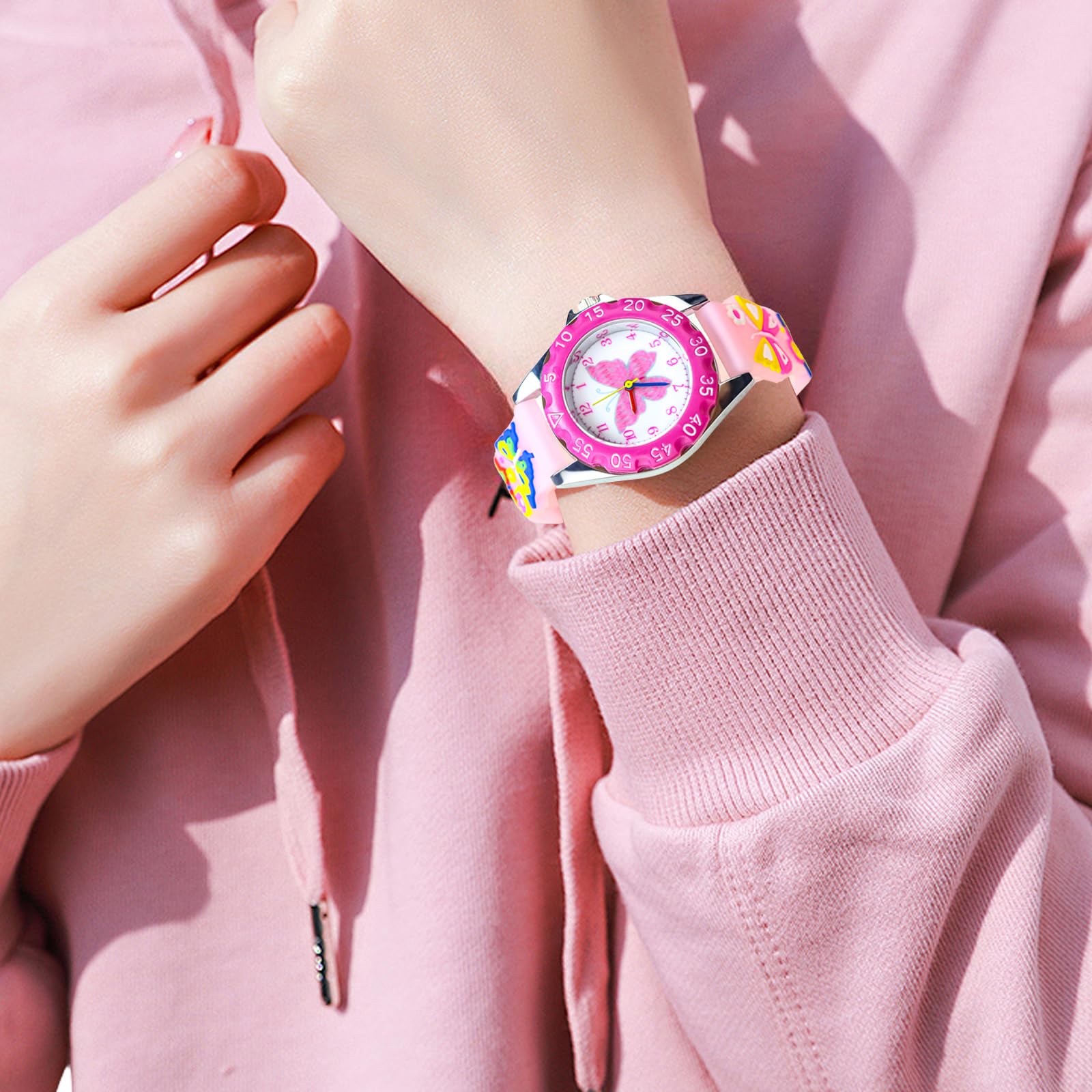 Reloj Infantil Niña, Mariposa Reloj Analogico Niños, Pulsera de Silicona Suave, Impermeable, Aprender La Hora, FáCil De Leer 3-13 Años, Regalo de Cumpleaños