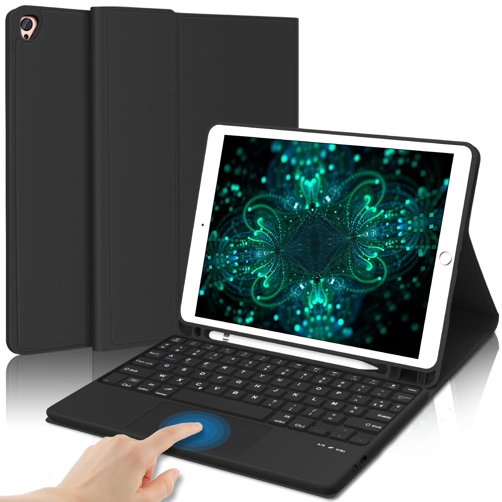 Clavier Avec Pavé Tactile Pour IPad 7e/8e/9e Génération - Rétroéclairage RGB 10 Couleurs, Rotatif 360° - Français AZERTY