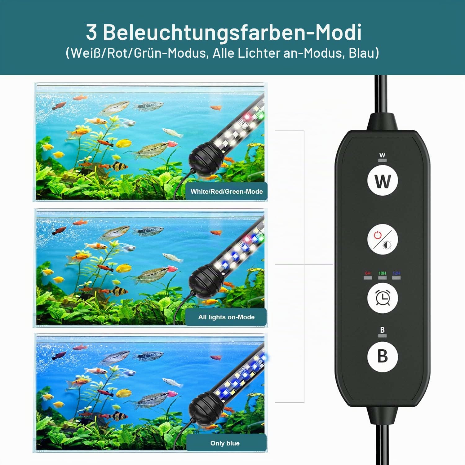 SEAOURA Aquarium Led Beleuchtung mit Timer, Aquarium licht mit automatischer Ein-/Ausschaltung, Vollspektrum, 10 Helligkeitsstufen, für Aquarium