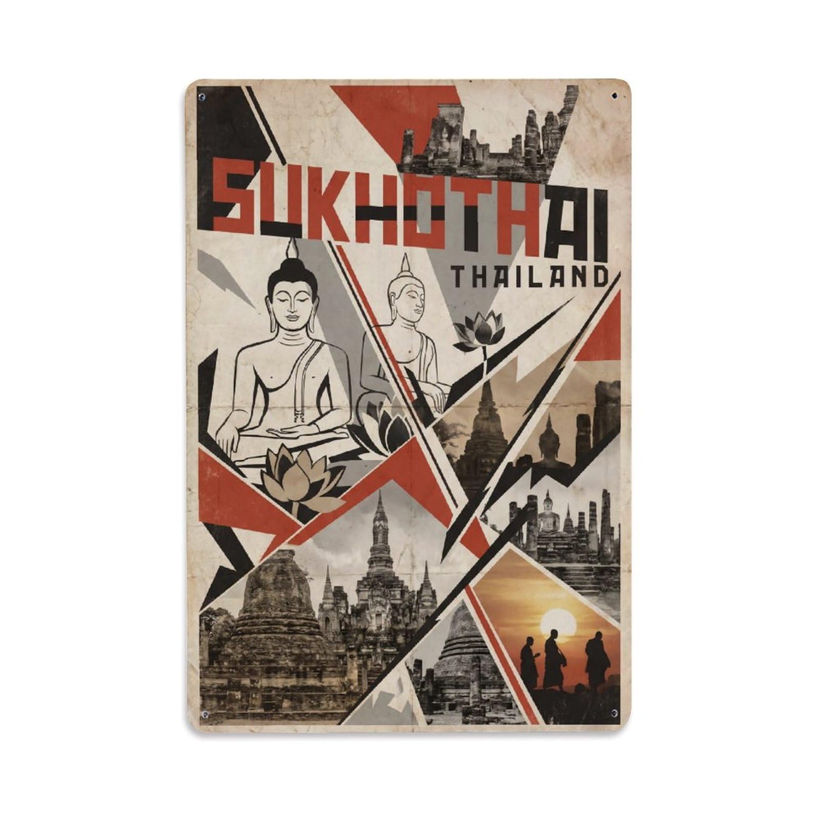 Gead 8X12inch Style Thailand Sukhothai Retro Travel Metal Tin Sign