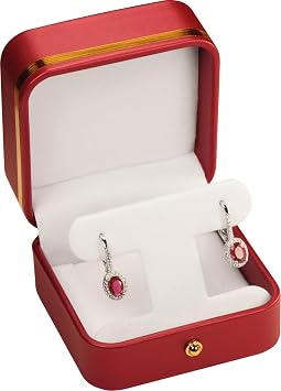 T Style Earring Gift Box for Dangling, Hoop and Leverback Earrings Luxury PU Leather Material Multiple Use Necklace Earring Storage Box with Gold Trim Gold Button Decoration for Women Men 1, Red