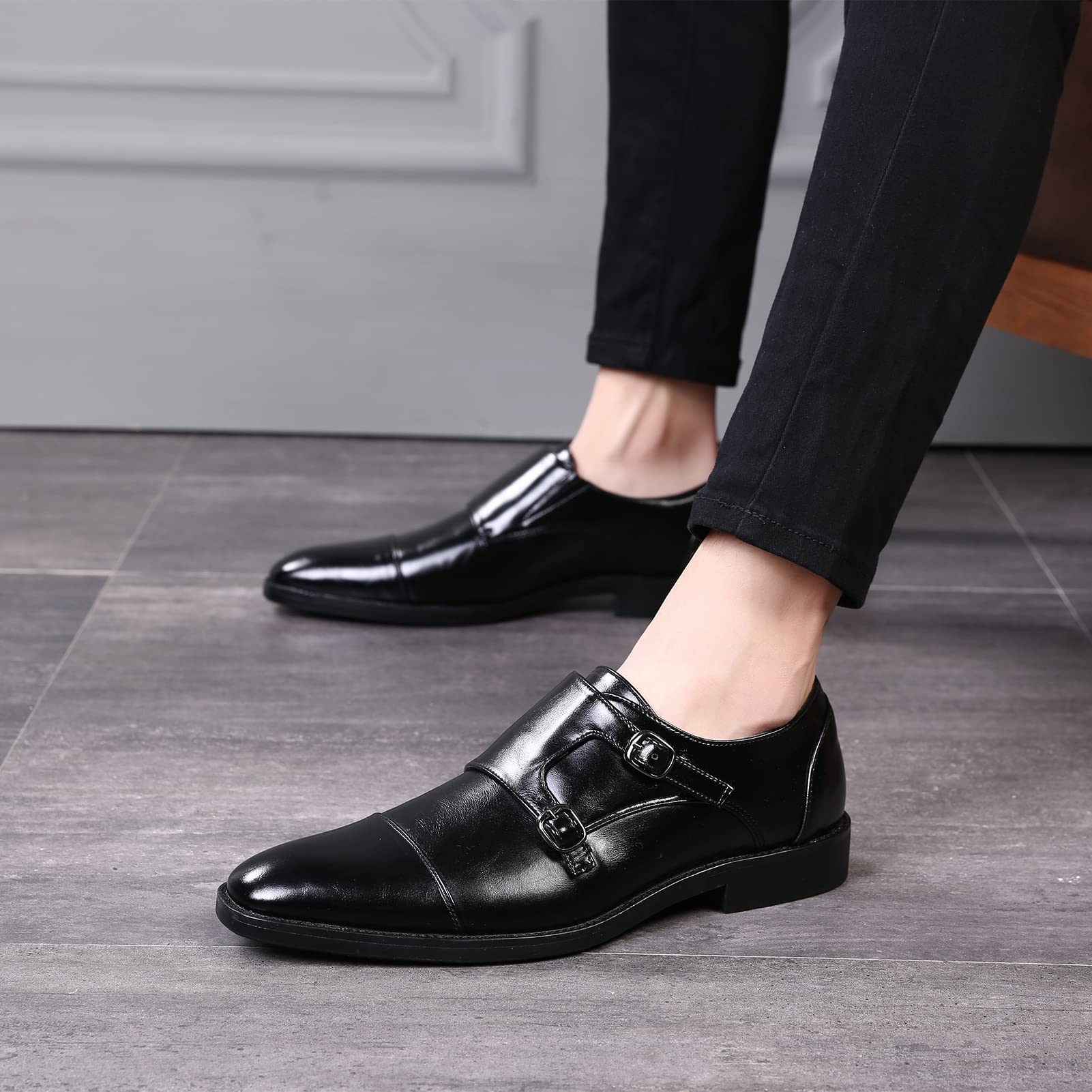 ANUFER Signore Inteligente cap Toe Doppia Fibbia Scarpe da Monaco Pelle Sintetica Formale Scarpe Eleganti
