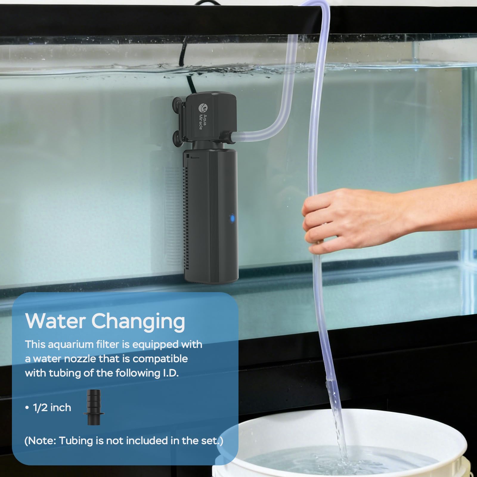 AquaMiracle Filtro de tanque de peces con temporizador y esponja de filtro, filtro de acuario U - V de 130 GPH con modos de aireación y lluvia, filtro de tortuga eficaz para control de agua verde