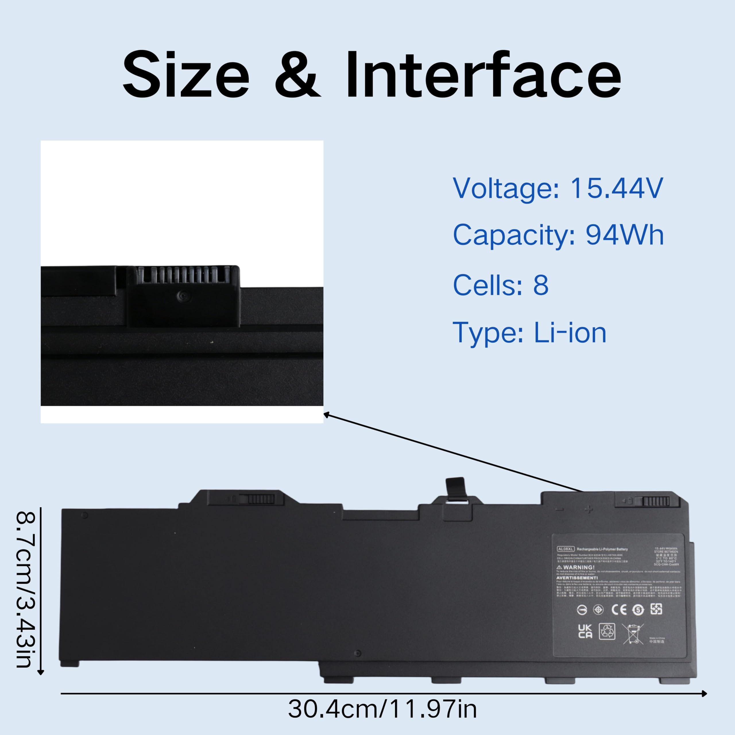 AL08XL Laptop-Akku Kompatibel mit HP ZBook Fury 15 G7/G8 ZBook Fury 17 G7/G8 Mobile Workstation Series – AL08094XL HSTNN-IB9N L86212-001 HSTNN-OB1S L86155-AC1 L86155-1C1-15,44V 94Wh