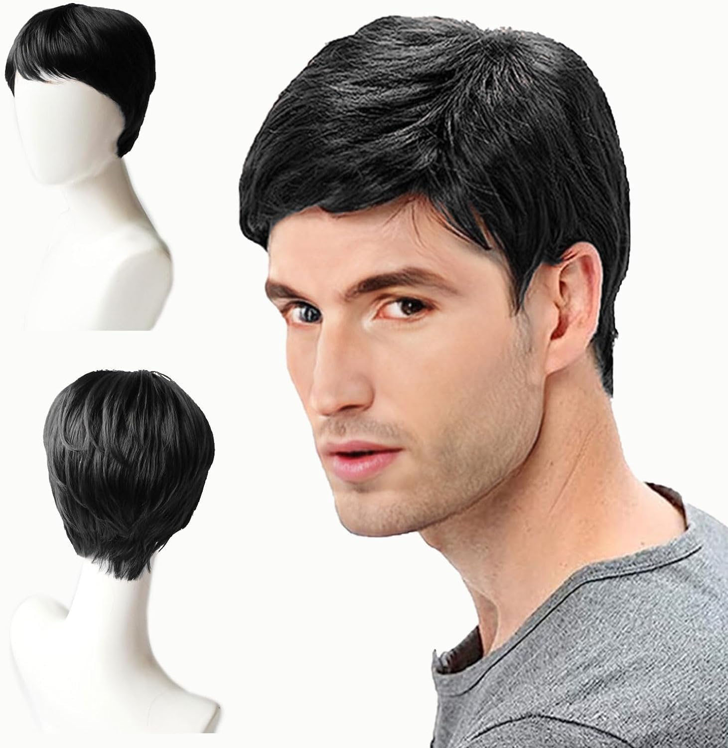 HAIR WALA™ Short Black Mens Wig Costume Wigs for Men Synthetic Mens Wigs for Daily Use Costume Wigs Straight Wig for Men Fancy Dress Cosplay Halloween Handsome Men's Daily Costume + 02 Wig Cap Free