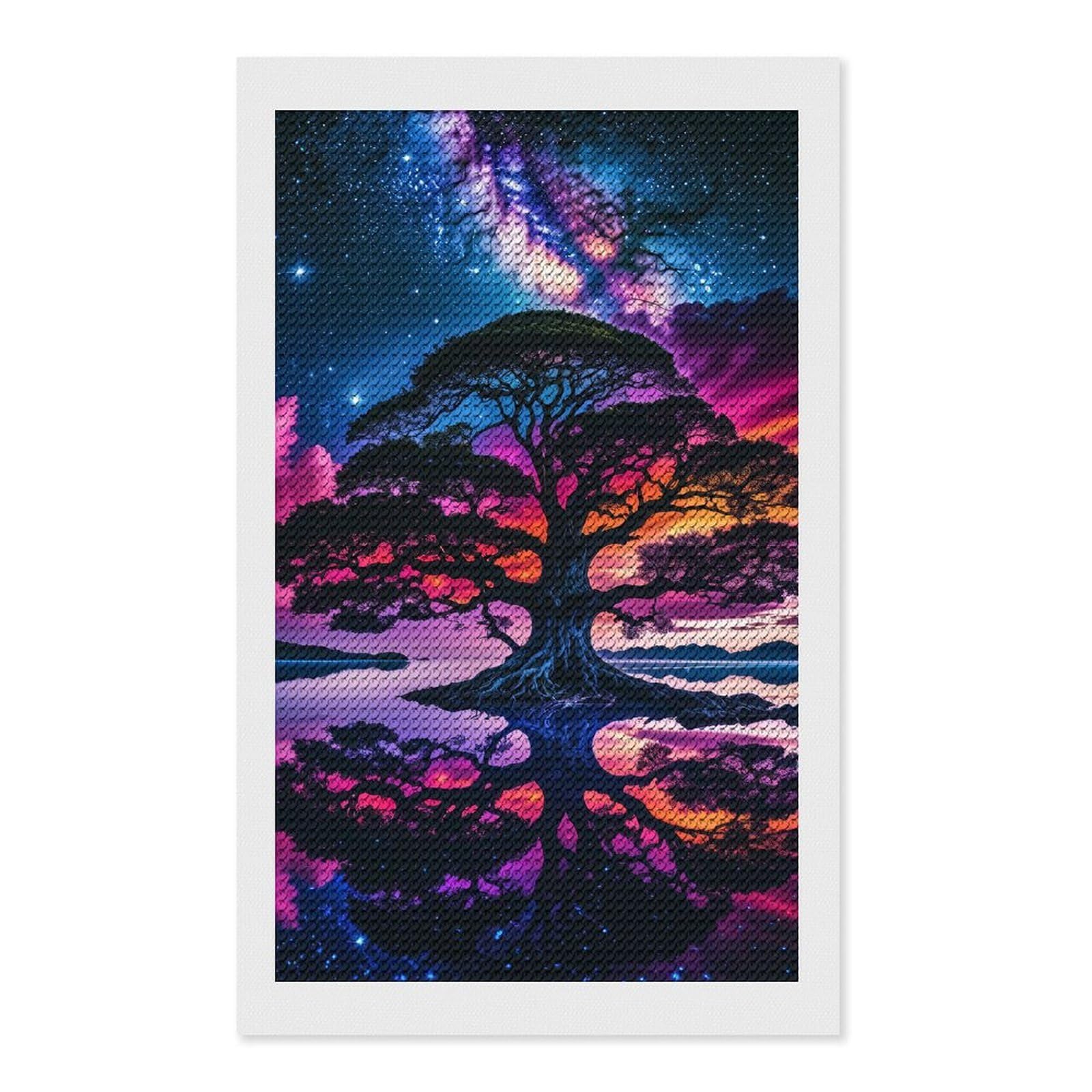 Junmoney Tree of Life Landscape Diamond Art Canvas 12"x20", for Creative Relaxation, Simple to Start, Aesthetic Room Decor, Holiday Gift Idea