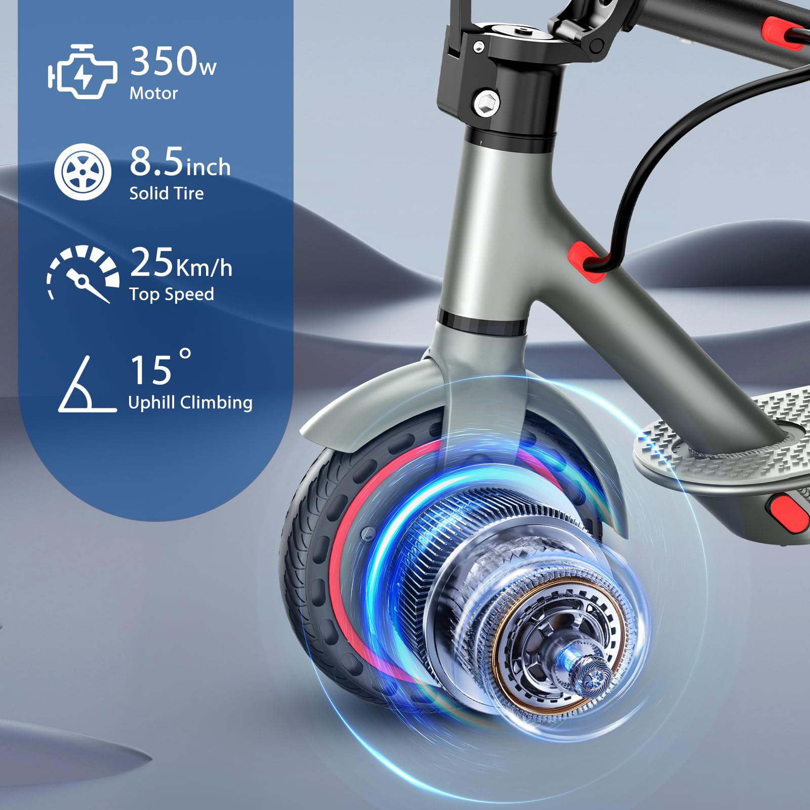 Monopattino Elettrico per Adulti, Pneumatici 8.5", Motore Potente 350W, Autonomia fino a 35 km, Velocità Massima 25 km/h, Doppio Sistema di Illuminazione e Freni a Tamburo, Controllo via App Smart