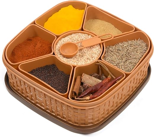 Clazkit Plastic Square 7 Section Multipurpose Masala Dabba, Spice Box Set – Color May Vary