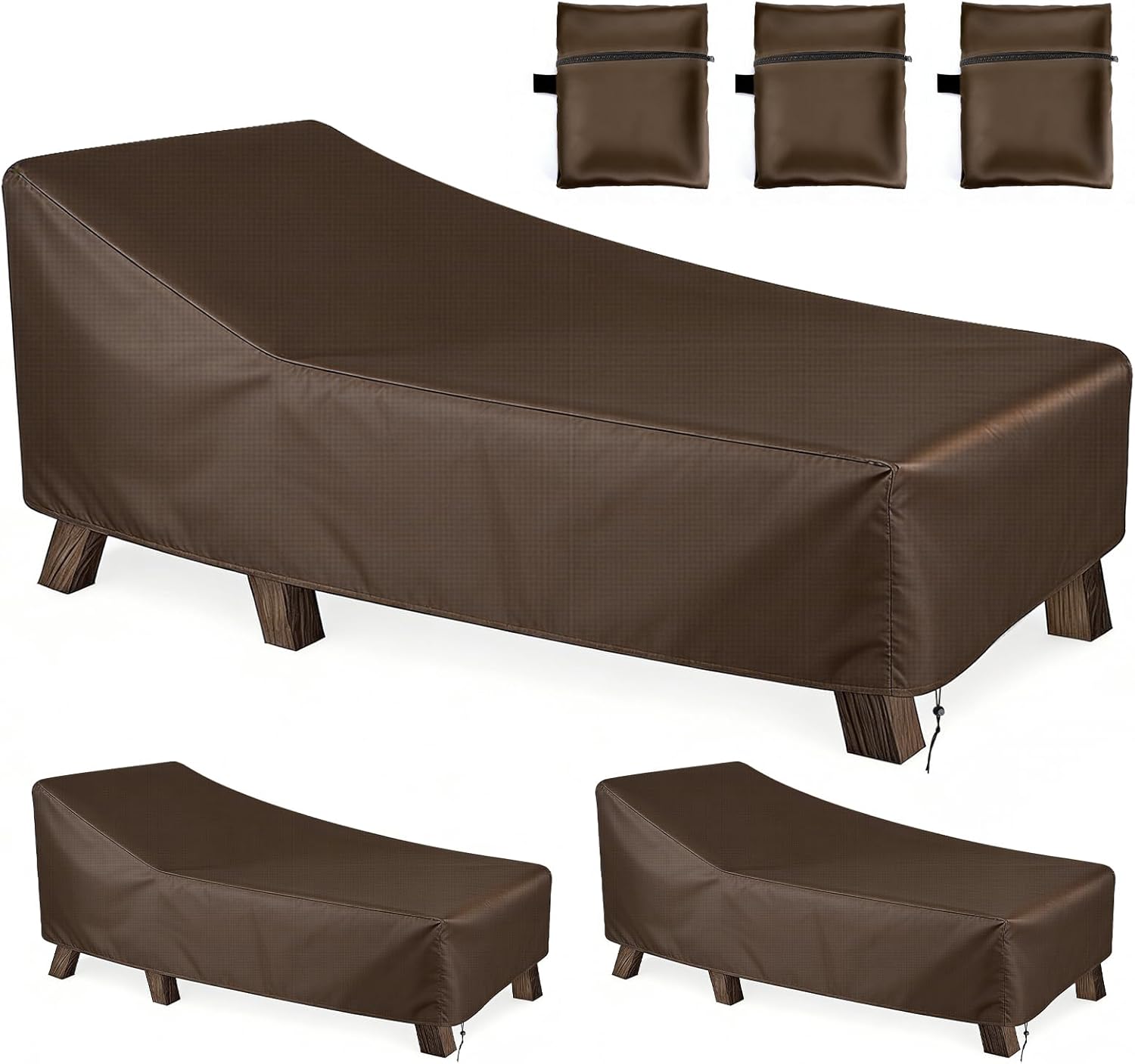 3 Pack Patio Chaise Lounge Chair Covers, Waterproof Patio Lounge Chair Covers 84x32x32 Inch with Storage Bags High-Tension Drawcord, All Weather Waterproof Anti-UV No Fading for Outdoor Lawn Furniture