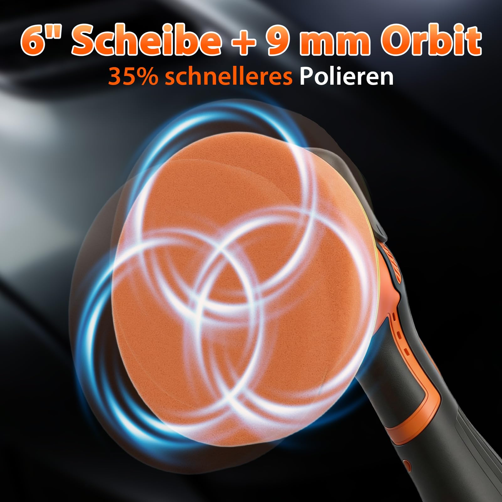 Akku Poliermaschine Auto, 6 Zoll Polierer Set 2x 4000mAh 21V-Akkus, 8 variablen Geschwindigkeitsstufen, LED-Display und 18-teiligem Polier-Zubehörset für Wachsen, Polieren und Kratzerentfernung