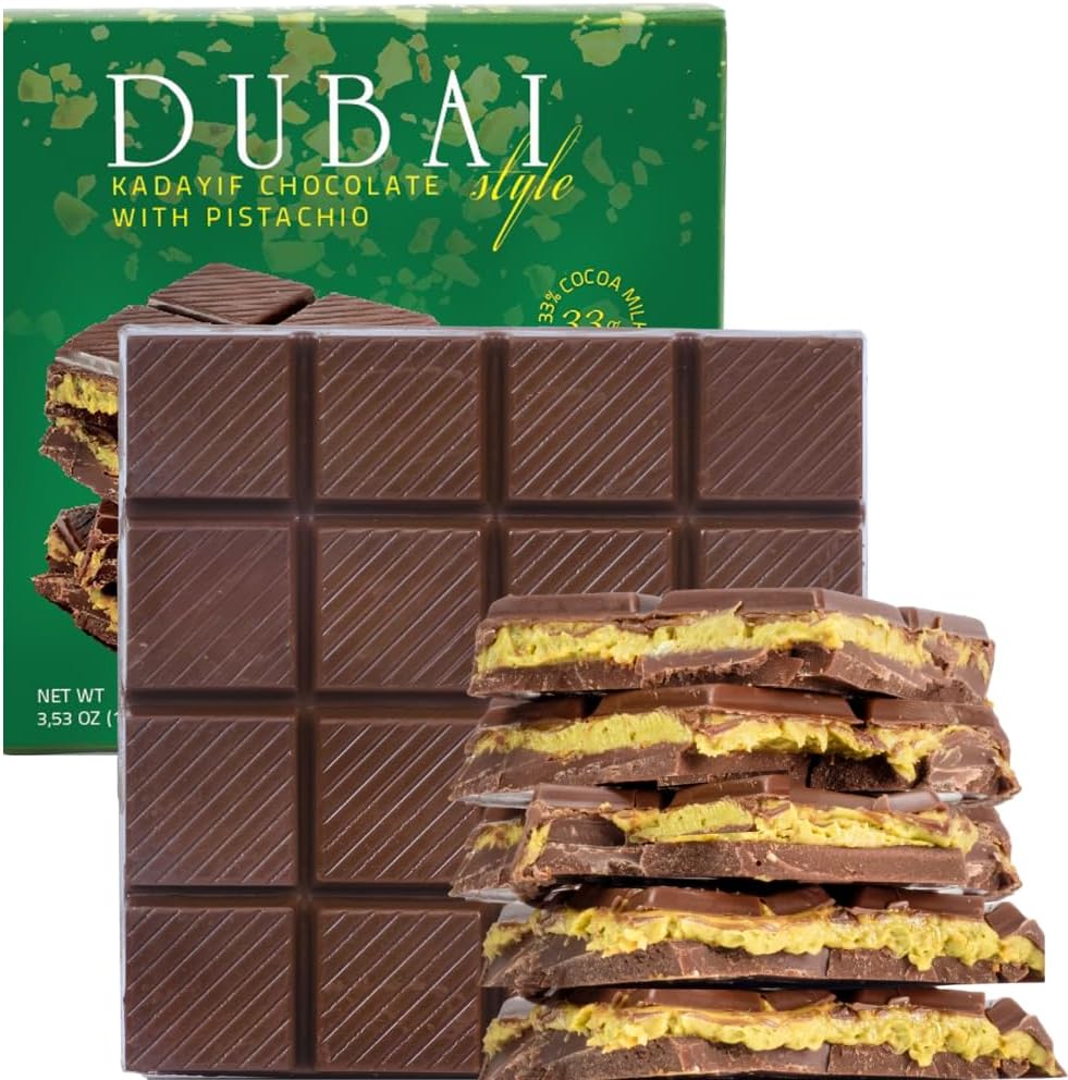 Dubai Chocolate Bar Pistachio and Crispy Kataifi Filled 3.5 oz, Luxury Dubai Chocolate with Knafeh, Fresh Daily Production, Perfect for Gifting (Pack of 1)