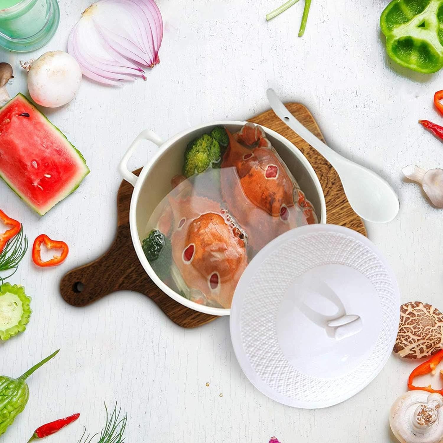 Suppenterrine Aus Keramik Mit Glasdeckel Und Schöpfkelle, Servierschüssel Aus Porzellan Für Restaurant Und Küche, Hübsches Suppentopf-Set 1500ML