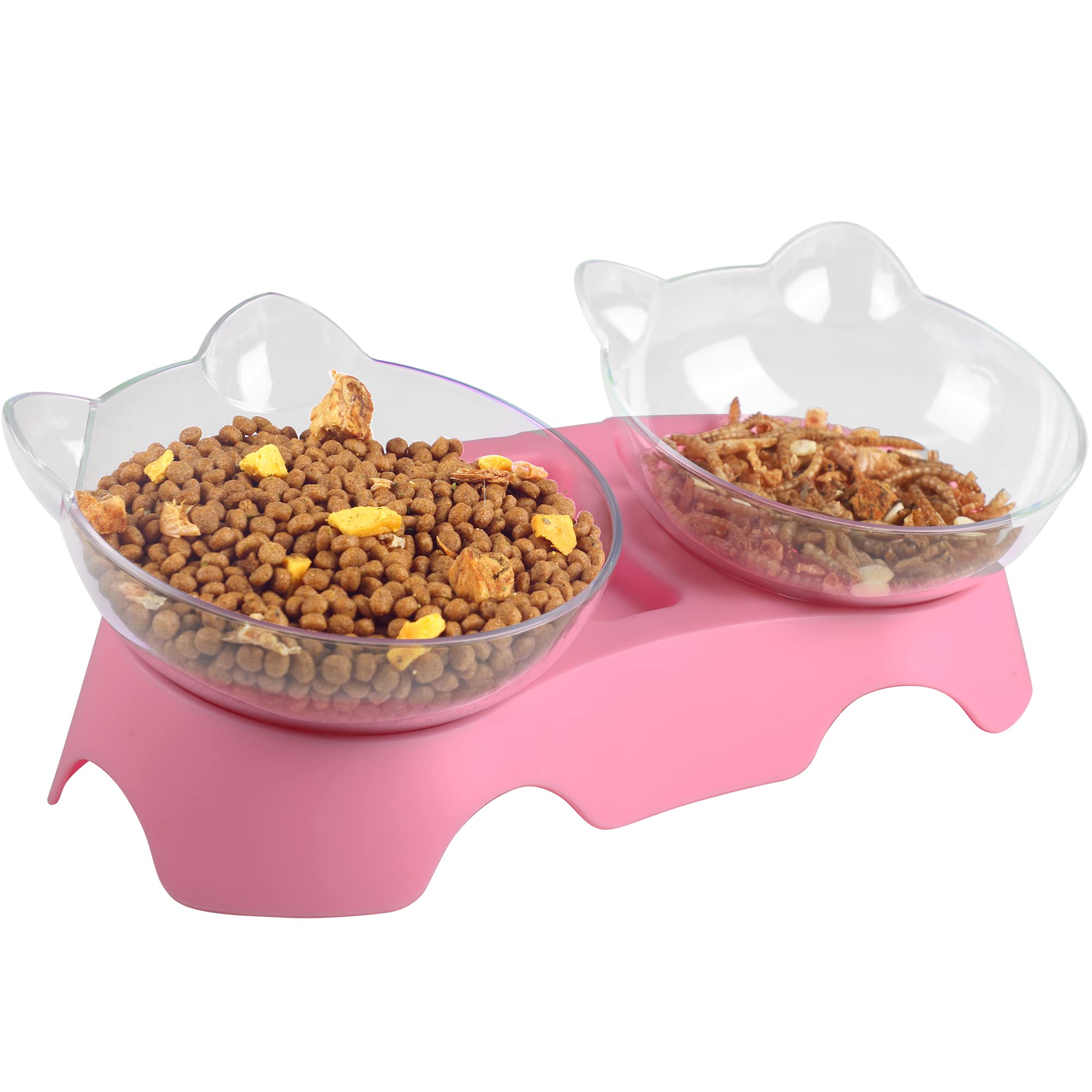 MILIFUN Cat Bowls, Cat Food Bowls Elevated Tilted, Anti Vomiting Kitty Bowls for Puppy and Bunny, Orthopedic Cat Bowls for Indoor Cats. (Pink)