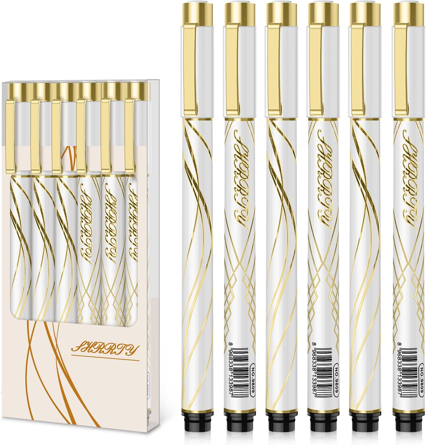 Black Ink Pens, 6-Pack, White, Smooth Writing, Waterproof, Ideal for Note Taking, Journaling, Drawing, Coloring, Crafts, School, Home, Office, Gifts