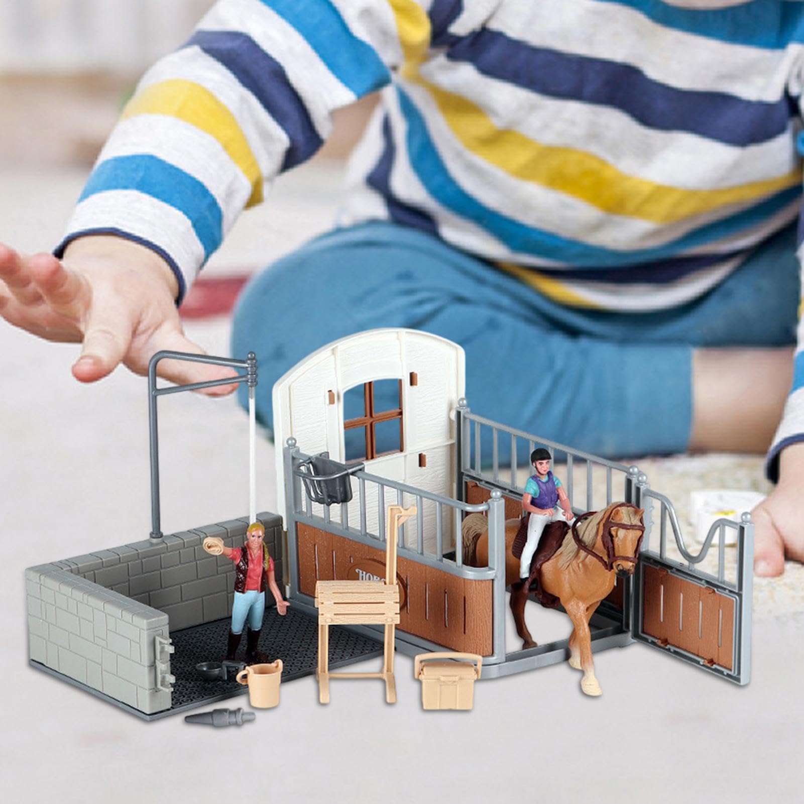 Genérico Juego Estable de Caballos, Modelo Estable de Caballos | Juguetes de Granero Animal de Granja para niñas para niños, Juguetes de Juego de simulacro de simulación para la Pascua, Día del Niño,