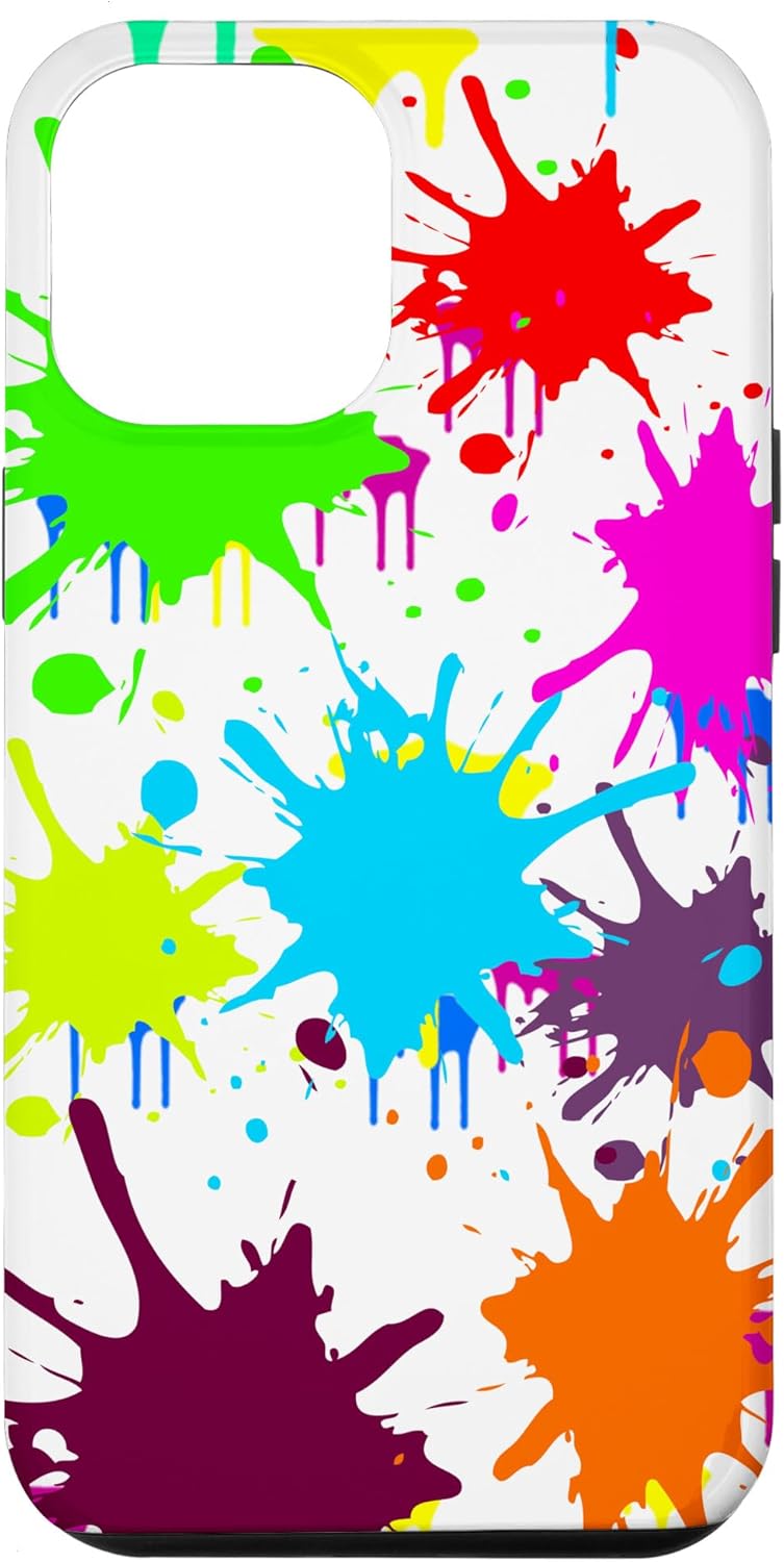 iPhone 14 Pro BIG BRIGHT MULTICOLOR SPLATTER PAINT ART PATTERN ON WHITE Case