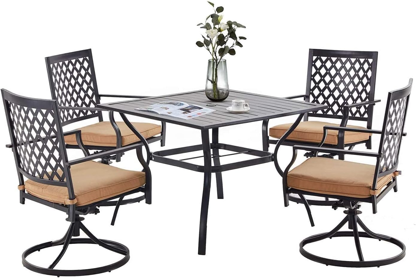 VICLLAX 7 Piece Outdoor Patio Dining Furniture Set- 6 Outdoor Swivel Dining Chairs and 1 Rectangular Outdoor Table Set for Lawn Garden : Patio, Lawn & Garden
