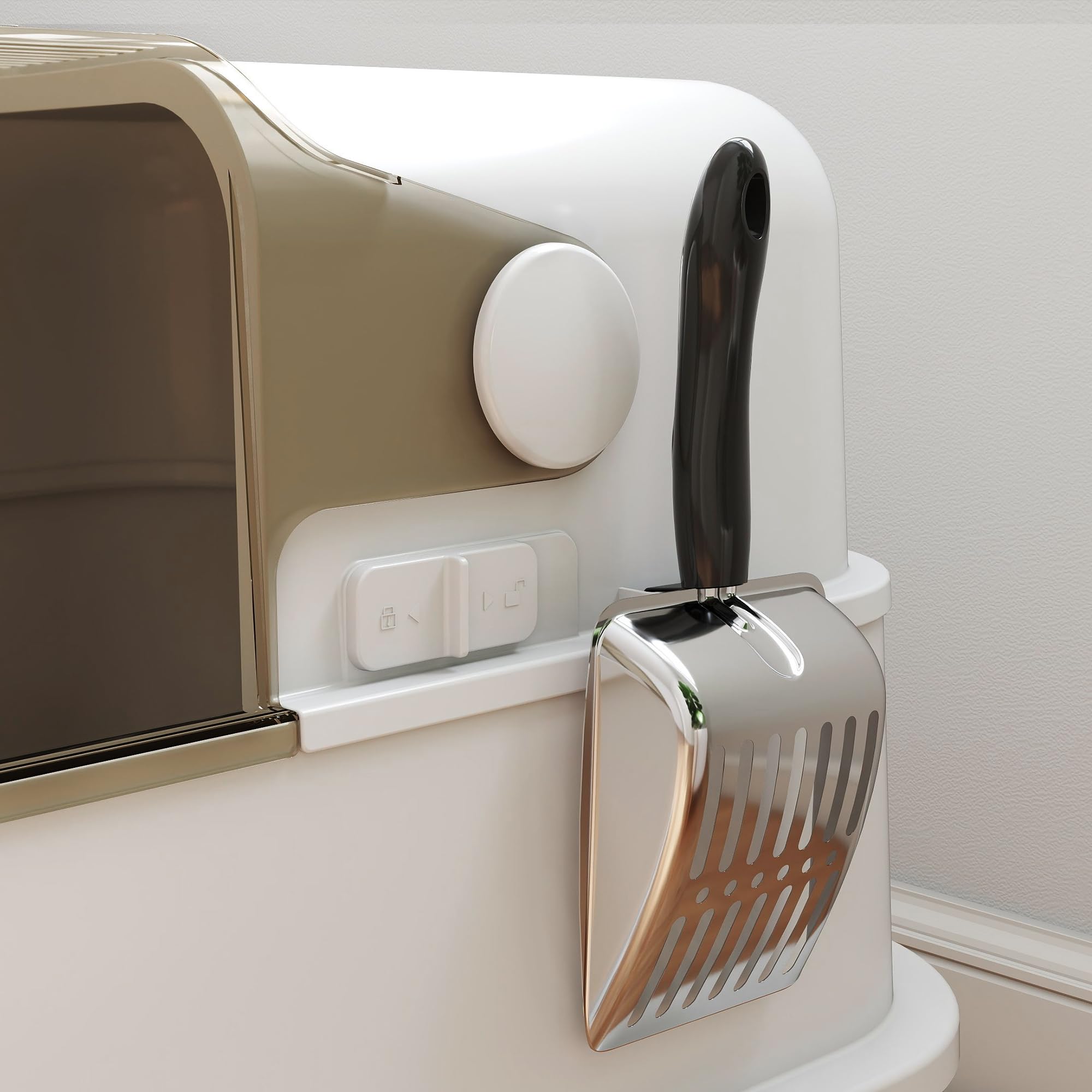 PawHut Bac à litière pour Chat fermé avec Pelle 70 x 50 x 46,5 cm Blanc | Maison de Toilette pour Chat, Acier Inoxydable, Couvercle Ouvrable, Anti-Fuite, Nettoyage Facile