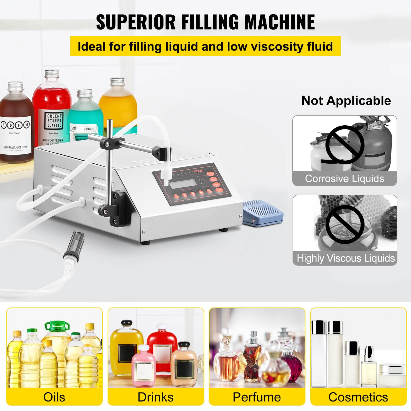 VEVOR Riempitrice per Liquidi 2-3500ml GFK-160 Liquid Filling Machine Pompa di controllo digitale Riempitrice di liquidi Macchina di rifornimento di liquidi automatica