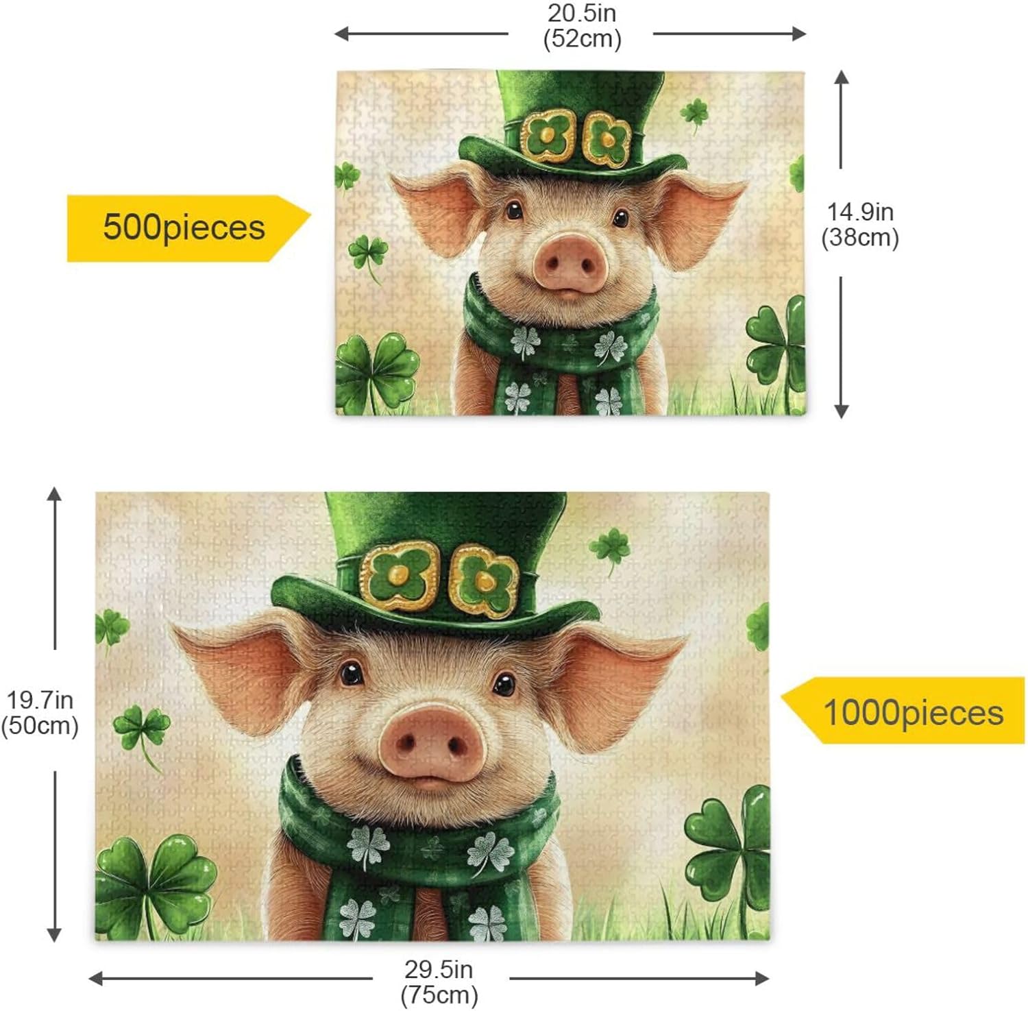 Pig Cute Stpatricks Day Jigsaw Puzzle for Adults 500 Pieces, Impossible Challenging Hard Difficult Puzzles for Adults Jigsaw Puzzles for Party Entertainment Family Games