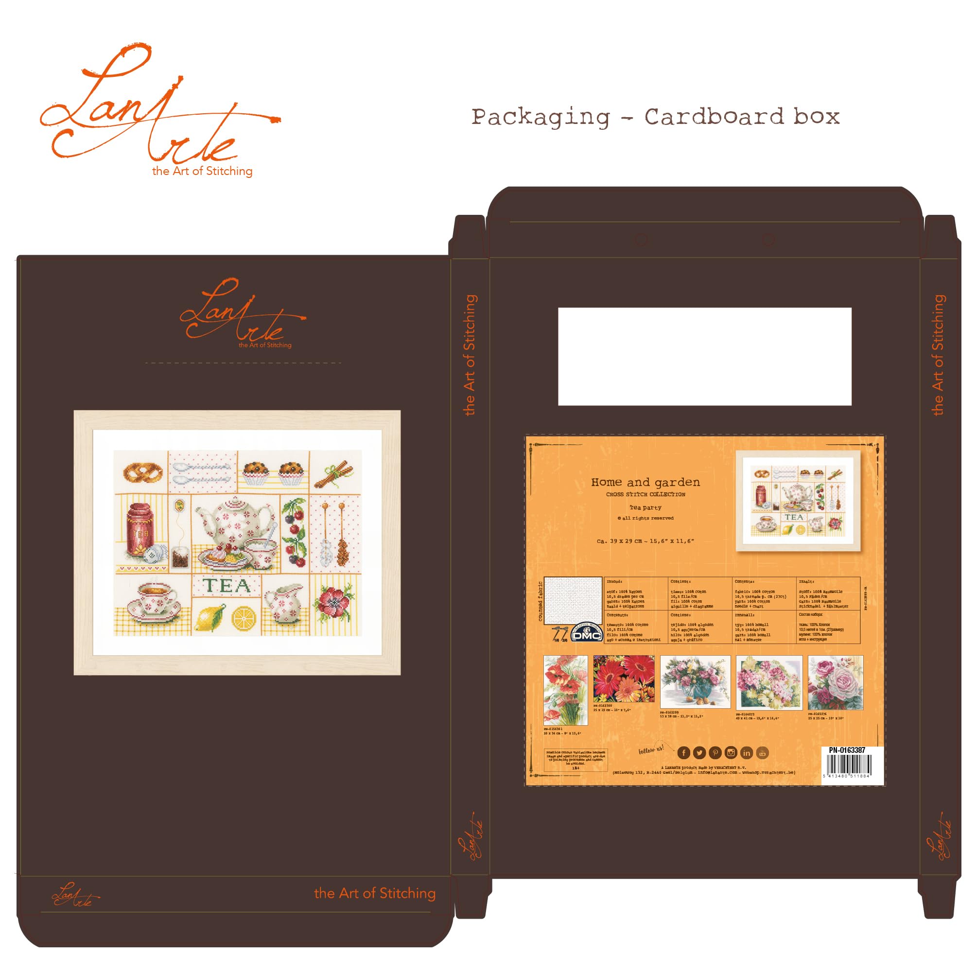 Lanarte Kreuzstich Stickpackungen Gezählter Kreuzstichbilder Set TEA PARTY Wanddekoration Handarbeit Set für Erwachsene 39 x 29 cm DIY Deko Bastelset Handwerker Kreative Geschenkset