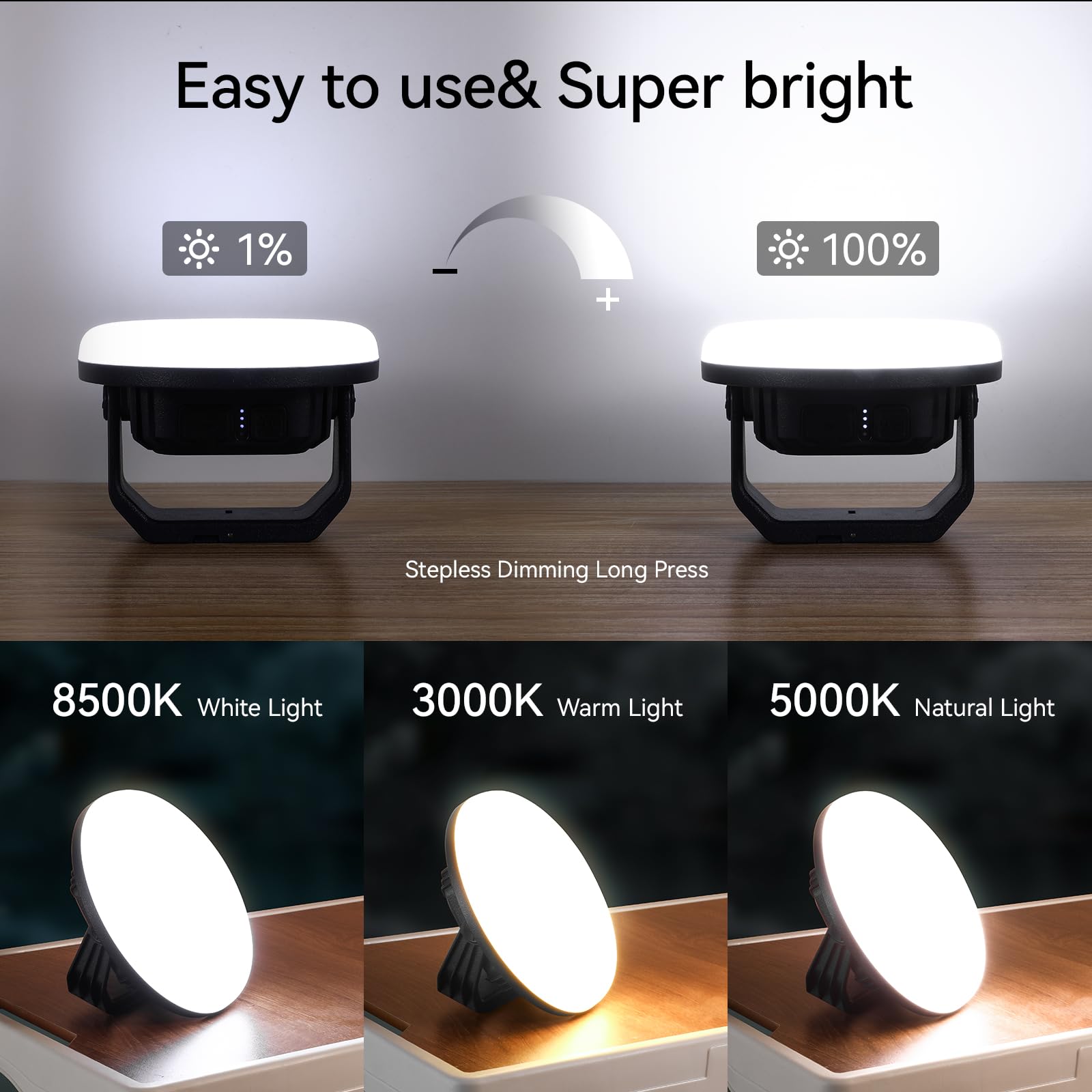 VAVOFO Lanterna da campeggio a LED ricaricabile da 30 W, 3000 lm, 3 modalità di illuminazione, power bank da 7200 mAh, torcia impermeabile IP65, luce portatile con base magnetica per emergenze