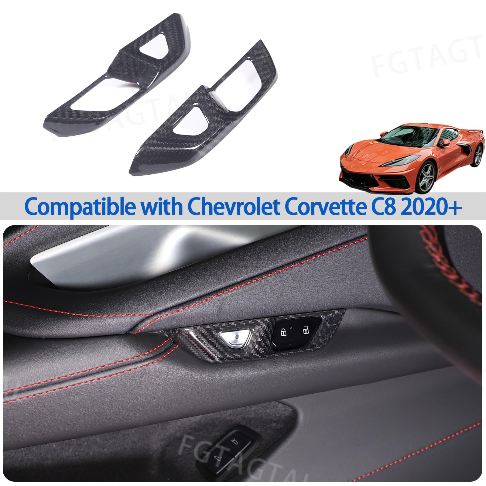 Yipmotiv 2pcs Inner Door Handle Cover For Corvette C8 2020-2022, Genuine Carbon Fiber Look - View #2
