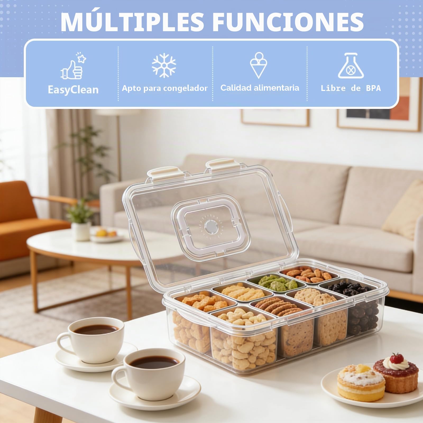 Recipiente para Snack, Tupper Compartimentos, El Acero Inoxidable Es Fácil De Limpiar Y Evita Los Malos Olores, La Caja para Snacks para Almacenar Fruta, Snacks Y Otros Alimentos