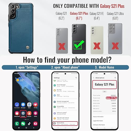 Miniatura 6 de Vinich Funda para Samsung Galaxy S21 Plus con tarjetero, para Samsung S21 Plus Funda tipo cartera para mujeres y hombres con bloqueo RFID, funda