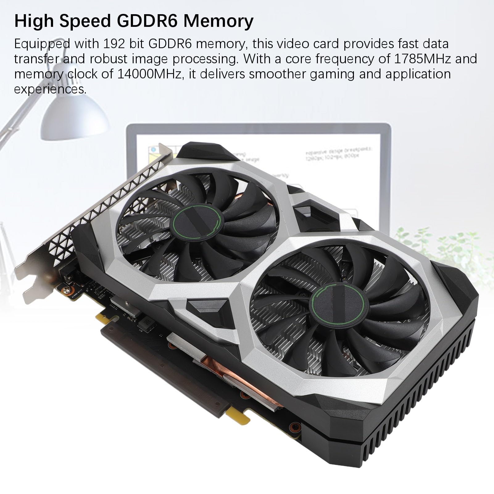 Karta Graficzna do Gier 6 GB 192 Bity GDDR6, 1785/14000 MHz Karta Graficzna z Podwójnym Wentylatorem Chłodzącym, HDMI, Display Port, DVI D, PCI Express 3.0 16X