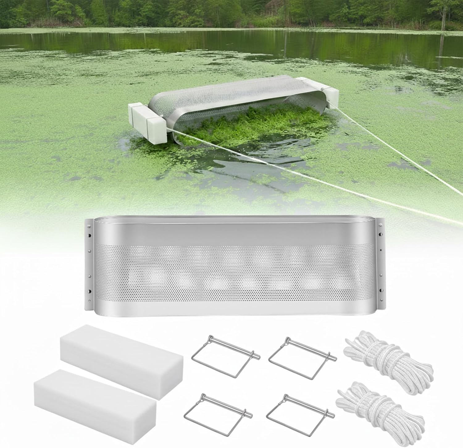 41" Wide Pond Skimmer for Lake & Pond Cleaning Multi-Functional Tool for Weeds Algae Debris & Muck, Heavy-Duty Shoreline and Water Surface Cleaner