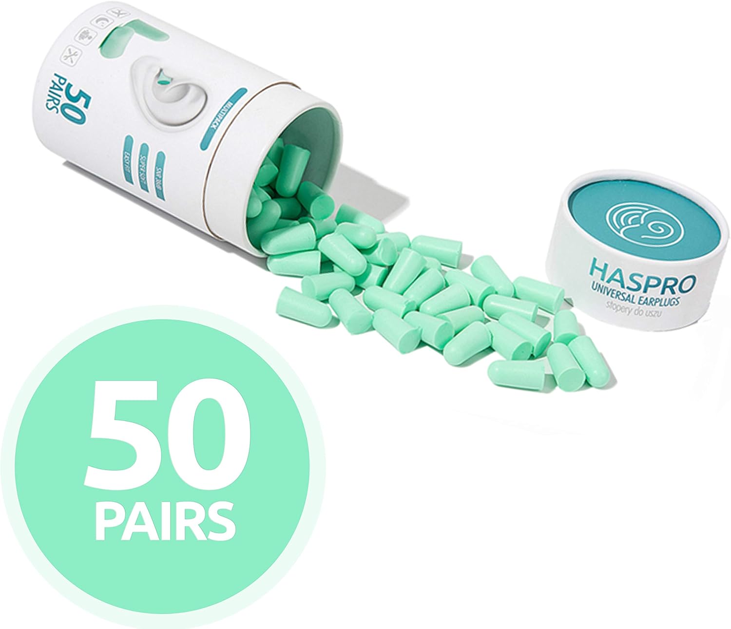 [50 Pairs] Eco-Friendly Bulk Pack, Ultra Soft Foam Earplugs in GIGA Tube with Carry Case, Best Earplugs for Noise Canceling, Snoring, Work, DIY, Noise Redcution SNR 38dB (Mint)