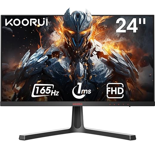 KOORUI 24 Inch Gaming Monitor, 165Hz, FHD 1080P, VA, 1ms, AdaptiveSync Technology, Ultra-Thin Screen, HDMI/DP, VESA Compatible, Tilt Adjustable, Eye Care