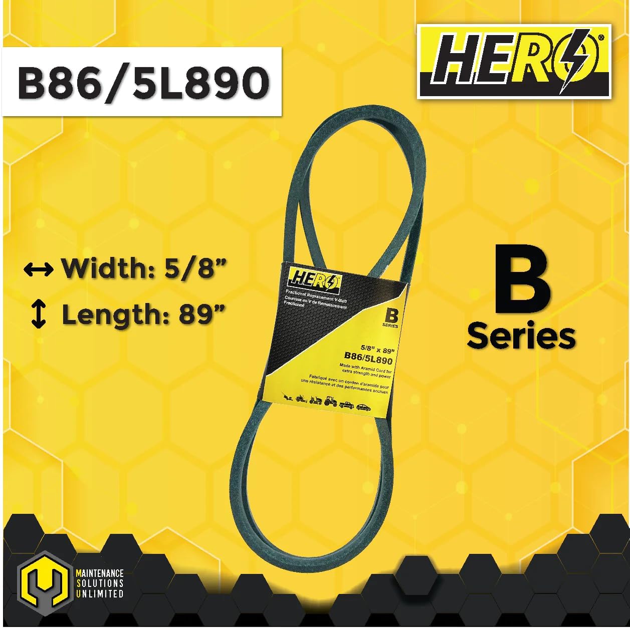 HERO® 5/8 inch x 89 inch Aramid Kevlar Lawn Mower Belt Replacement for Reference B86 5L890