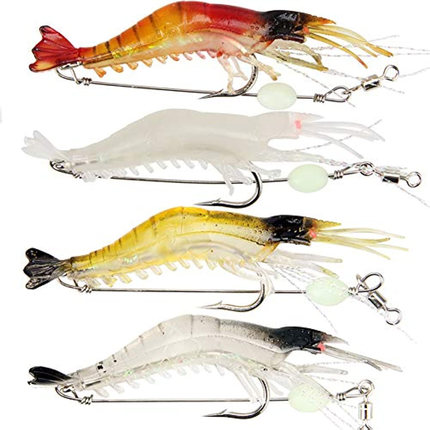Beauenty Luminous Soft Lures Shrimp Fishing Artificial Baits (9.5cm/6.4g) 4 Pieces