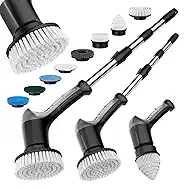 Electric Spin Scrubber with 3 Speed, Adjustable Extension Handle, 8 Brush Heads,Cordless Power Cleaning Brush for Bathroom, Tile, Kitchen-Grey