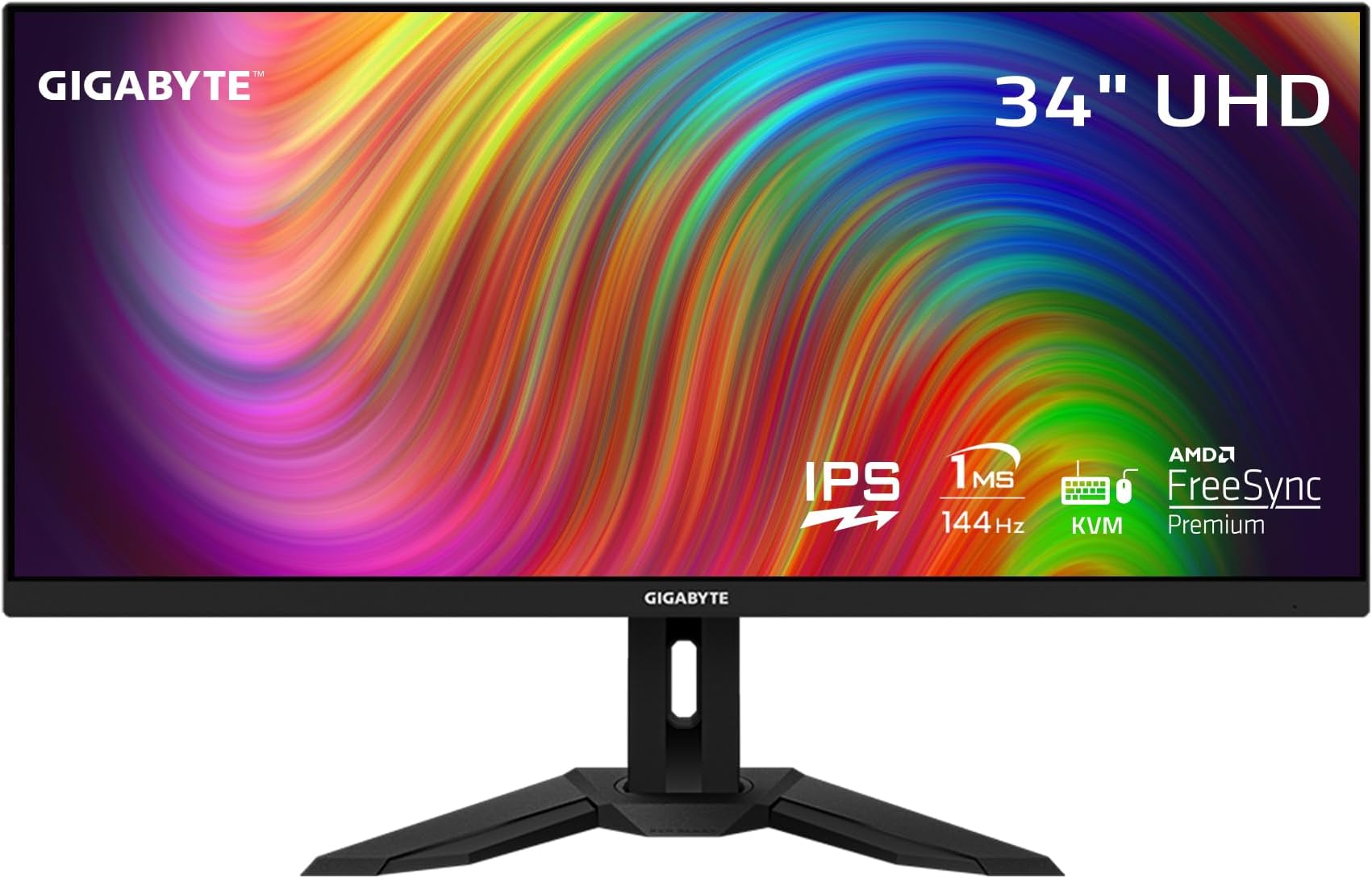 GIGABYTE M34WQ 34" 144Hz Ultrawide-KVM Gaming Monitor, 3440 x 1440 IPS Display, 1ms (MPRT) Response Time, 91% DCI-P3, HDR Ready, 1 Display Port 1.4, 2 HDMI 2.0, 2 USB 3.0, 1 USB Type-C (M34WQ-SA)