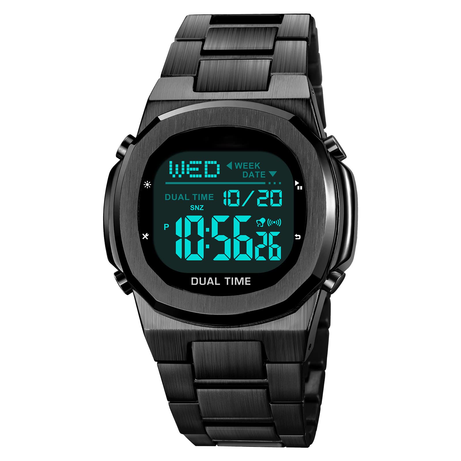 Reginald Orologio elettronico multifunzionale da uomo, orologio sportivo per attività all'aria aperta, con display digitale a LED, orologio in acciaio inox