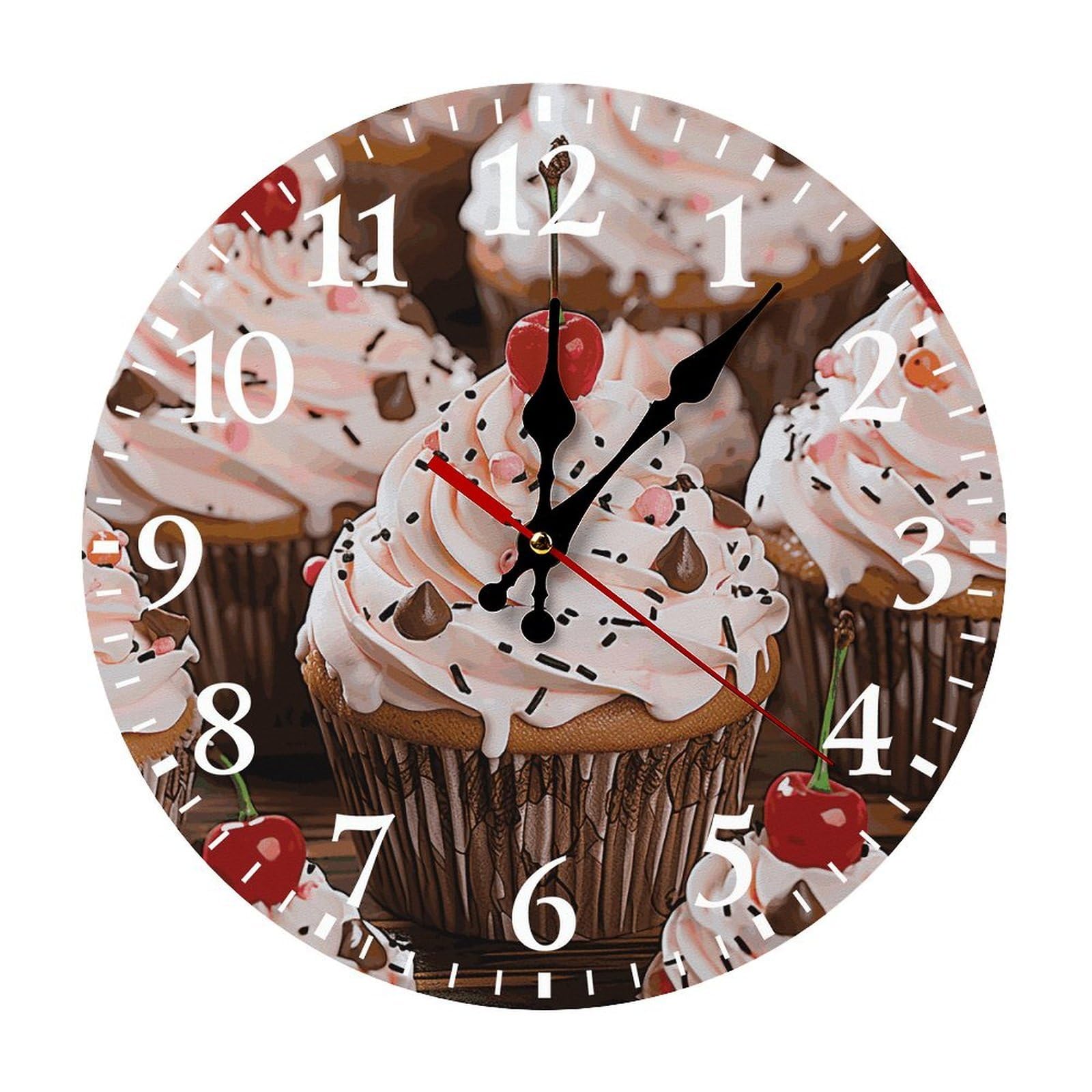 NTVOWPZO 10 Inch Wall Clock Cupcake and Muffin Battery Operated Wall Clocks Silent Non-Ticking Round Wall Clock for Living Room Kitchen Home Office Wall Decorative Clock