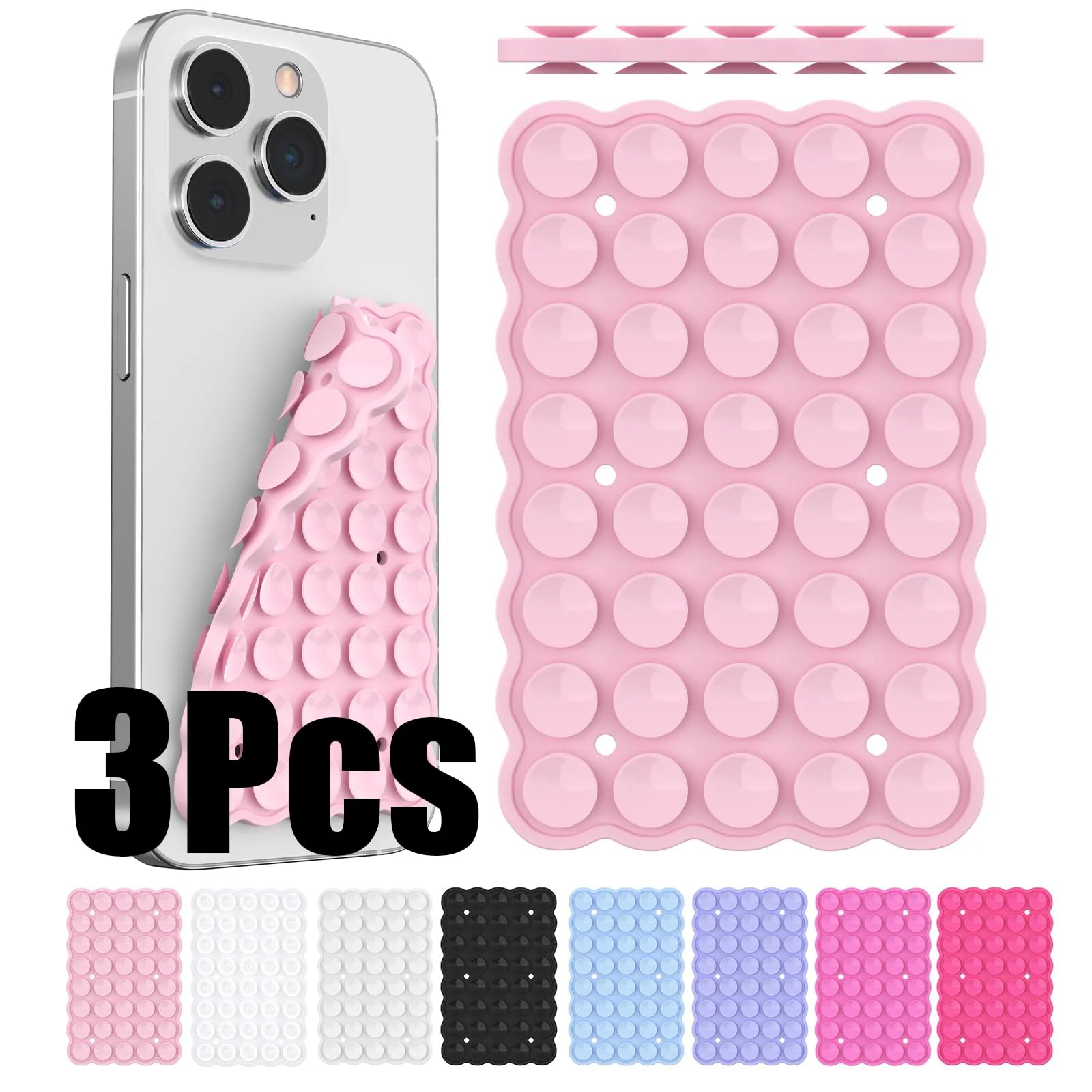 XZC Confezione da 3 impugnature in silicone a doppia ventosa per telefono, supporto per selfie e video, riutilizzabili e rimovibili (bianco)