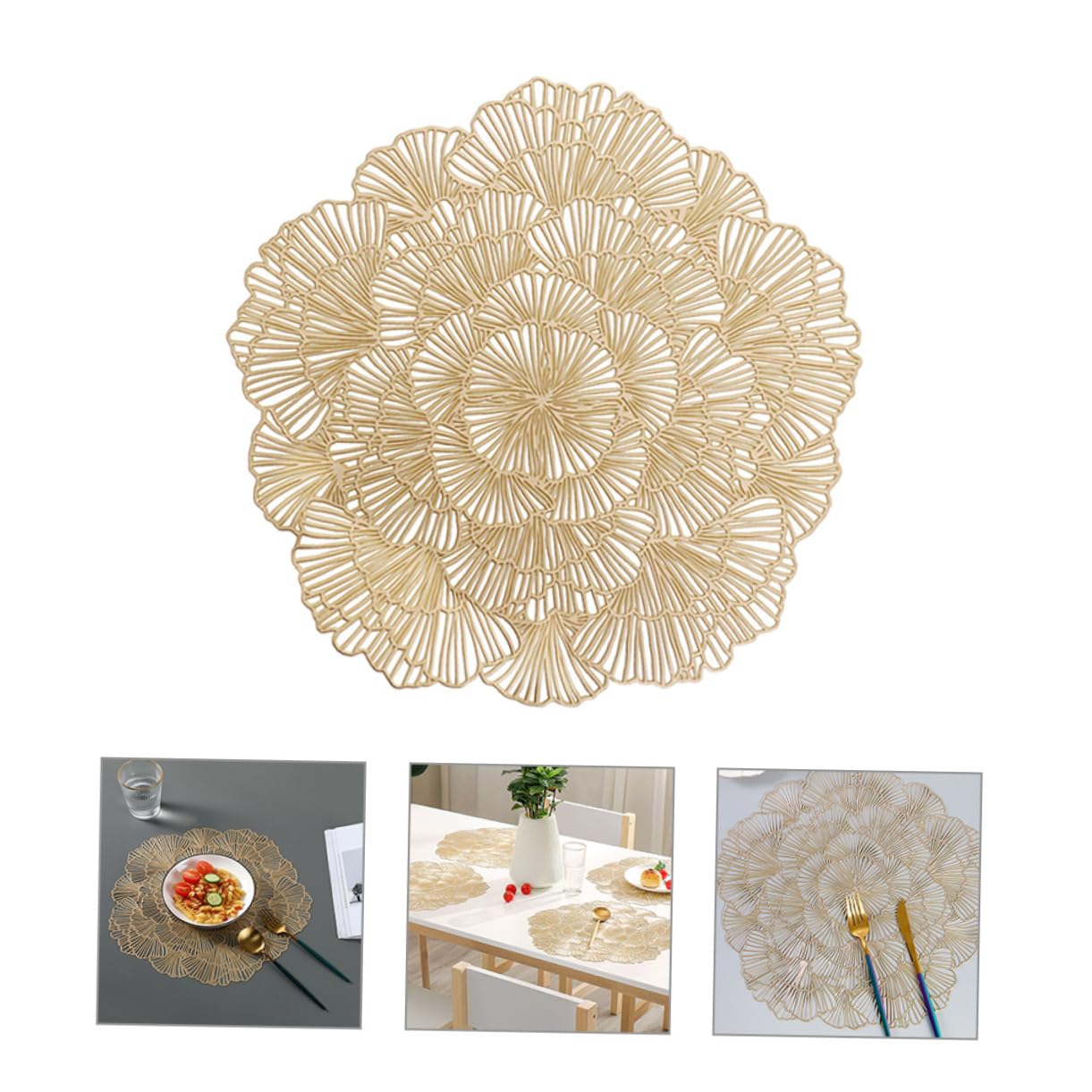 Mantel Individual Hoja de Ginkgo Dorado PVC 12 Piezas | Diseño Calado Elegante, Protector de Escritorio Multiuso, Formato Decorativo para Mesa